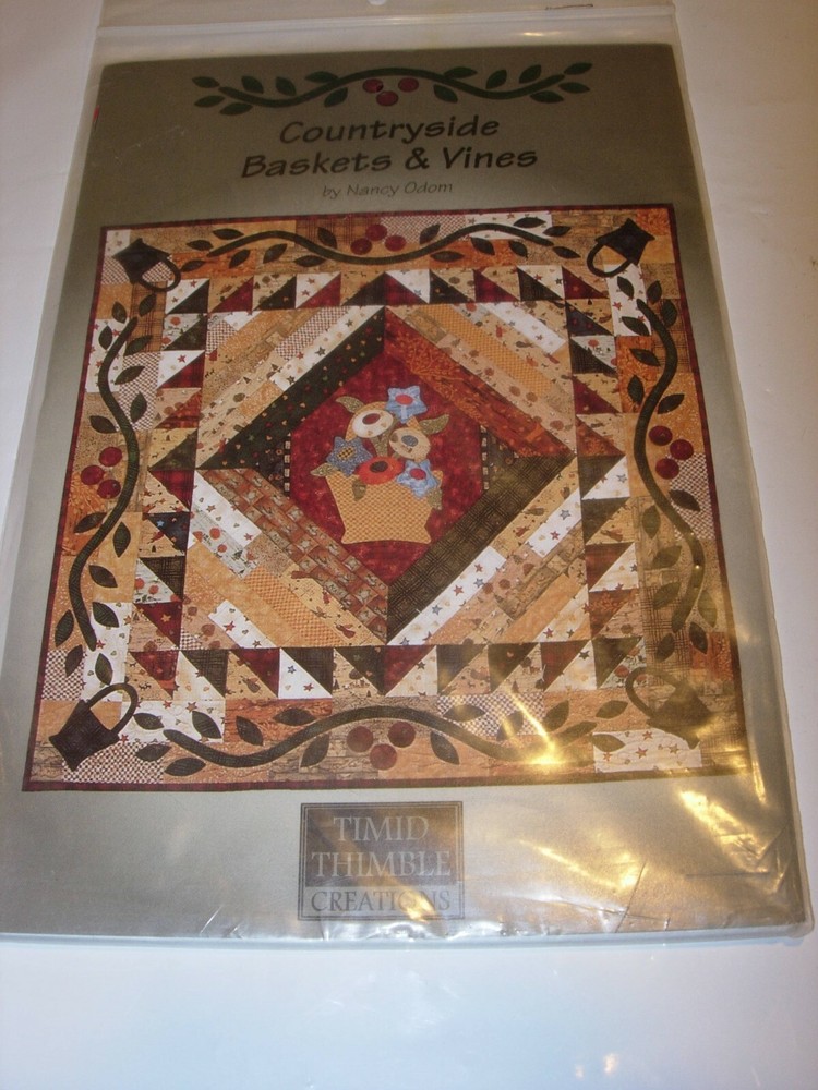 CRAFTS APPLIQUE QUILT PATTERN SEWING BASKETS & VINES TIMID THIMBLE 40X40