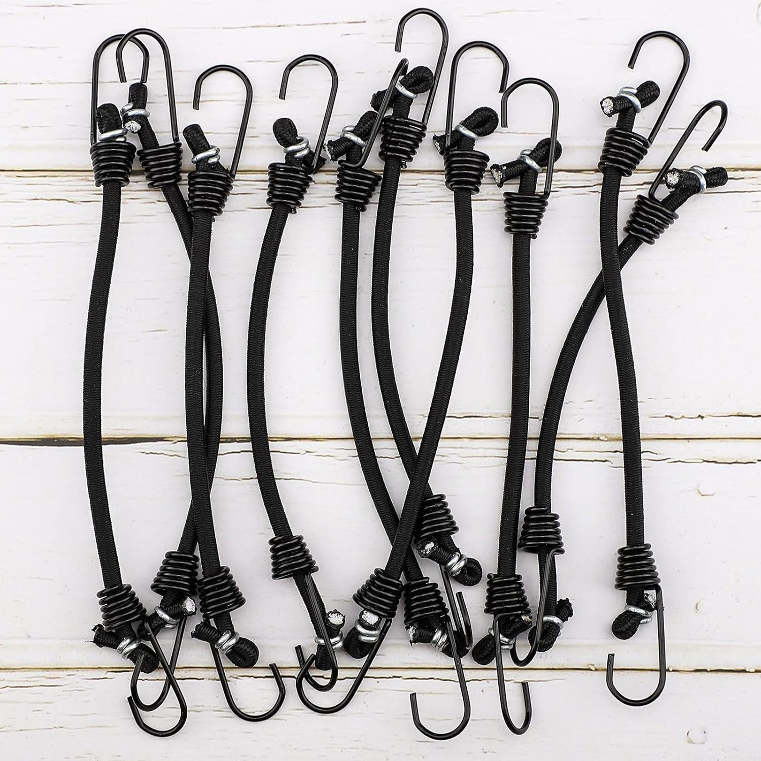 Small Bungee Cords with Hooks 6 inch Mini Black Bungee Cords, 10 Pcs