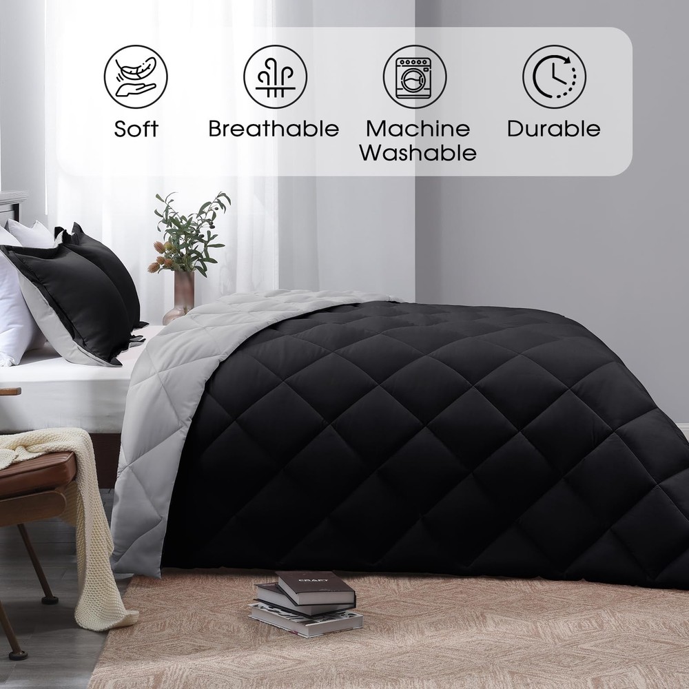 King Size Comforter Set Black Comforter Set King, Reversible King Bed Comfor...