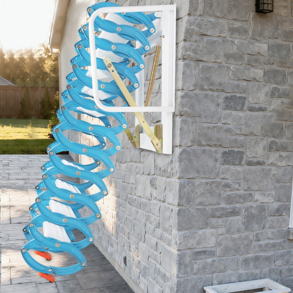 Wall-mounted Retractable Stairs For Attic Blue 12 Steps Pulldown Attic Stairs