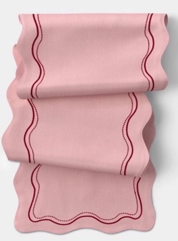 72"x14" Embroidered Scalloped Table Runner Pink Threshold Target
