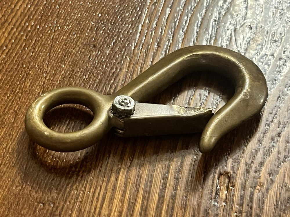Vintage Solid Brass Hook With safety Latch 4”x 2-1/2”