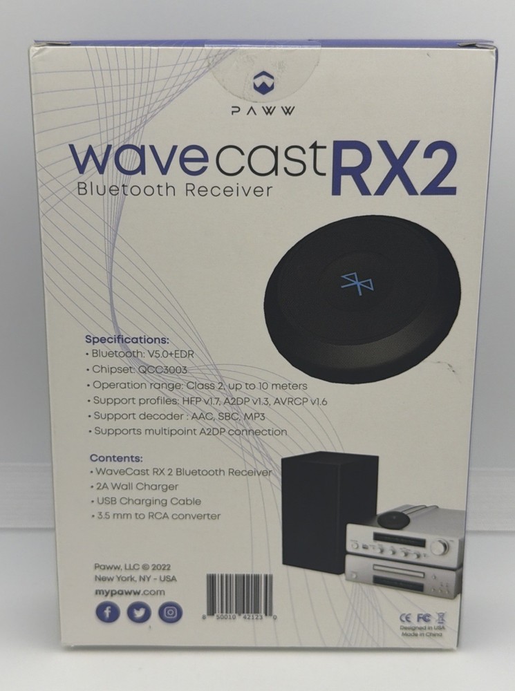 Paww Wavecast RX v2 Bluetooth Receiver w/ Built-In Amplifier