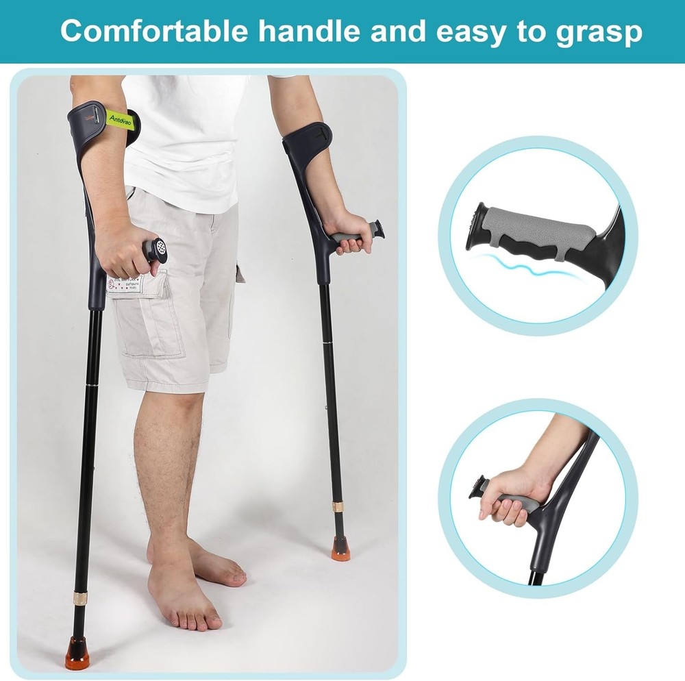 Lightweight Folding Forearm Crutches with Adjustable Height and Anti-Drop Cuff