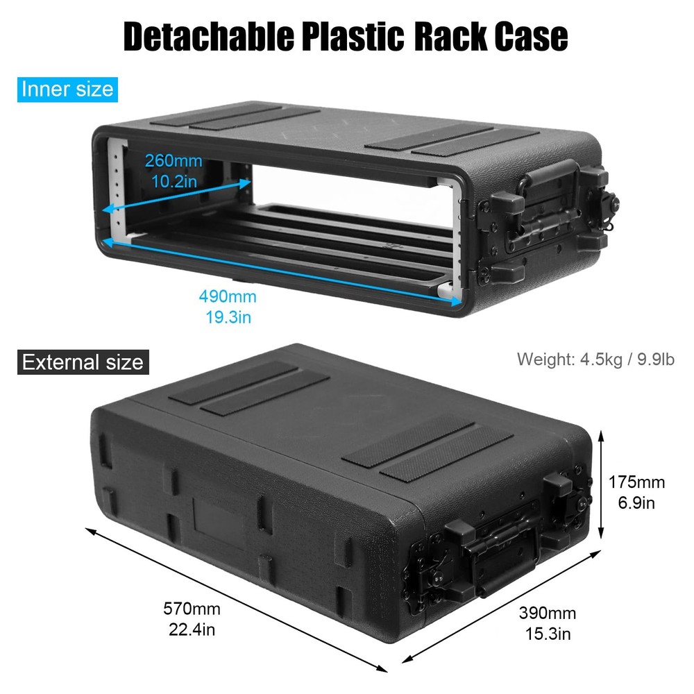 Diandian 2U Rack Case Shallow 11" Depth, 19" Space Deep, Black