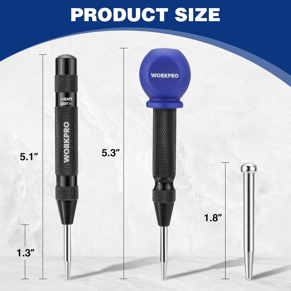 WORKPRO 2PCS Automatic Center Punch with an Extra Replacement Tip,...