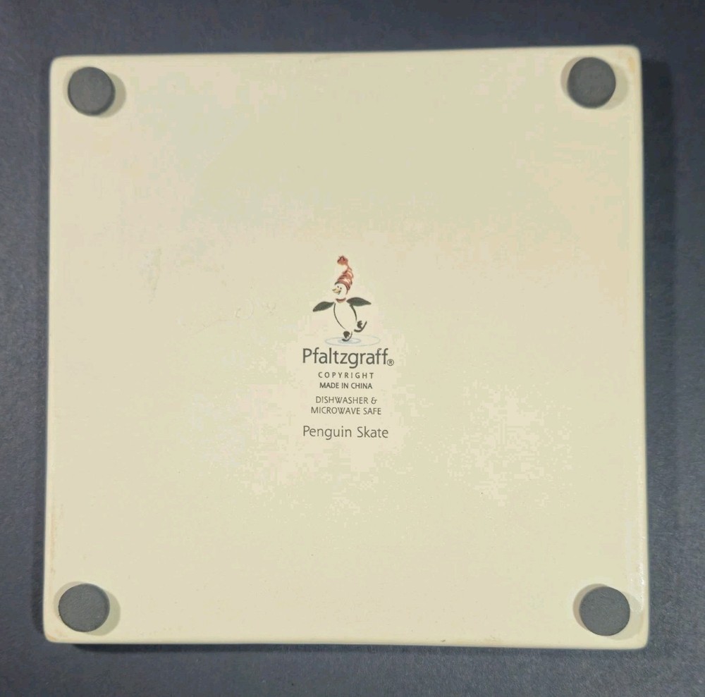 2007 Pfaltzgraff Penguin Skate 6" Square Stoneware Trivet Discontinued Pattern