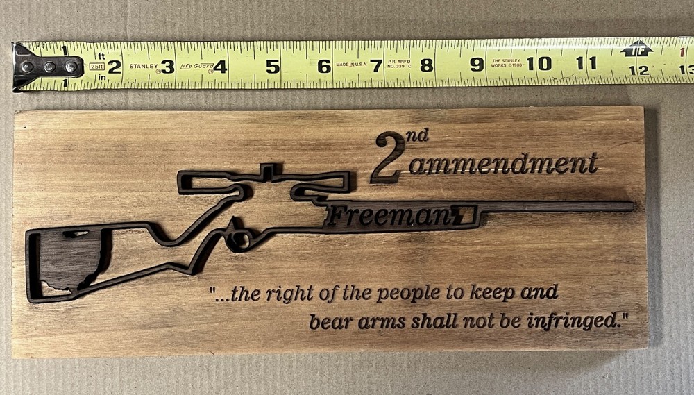 2nd AMENDMENT Plaque-Inlaid Personalized by state & name-walnut and maple wood
