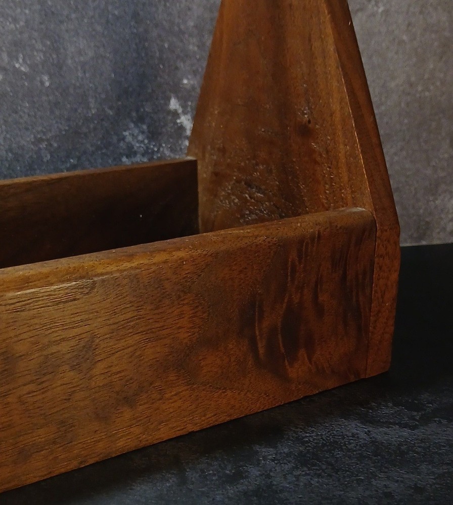 Vintage Walnut Tool Caddy/Tote With Dowel Handle • Primitive