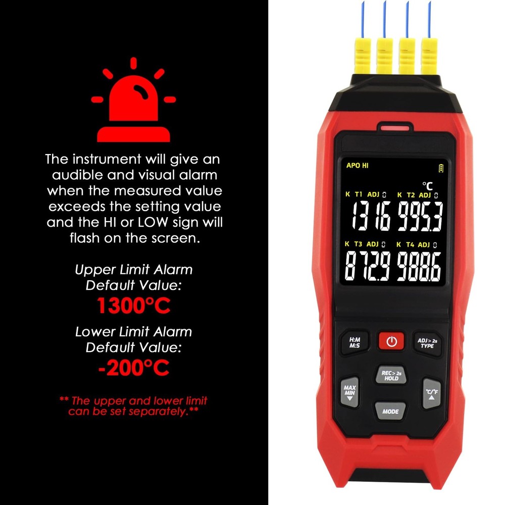 Thermocouple Thermometer 4 Channels Data Logger Portable K Type Thermometer w...