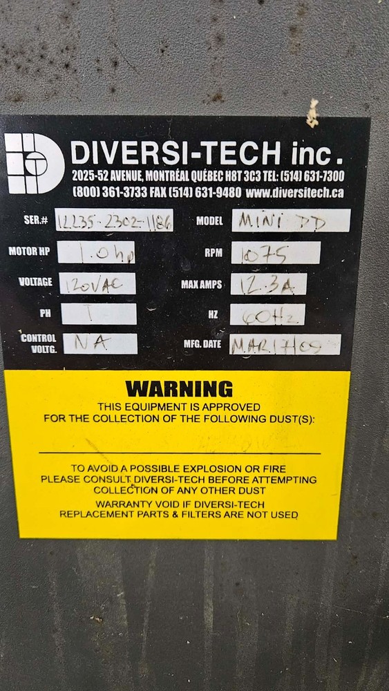 DIVERSI-TECH INC. down draft bench only used twice. No longer needed