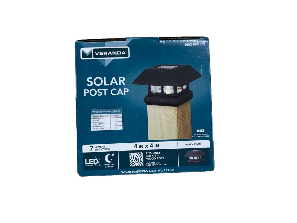 Veranda Solar Powered Post Cap Light Black