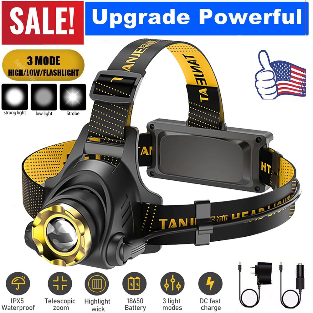 1200000lm Super Bright LED Headlamp USB Rechargeable Headlight Flashlight Torch