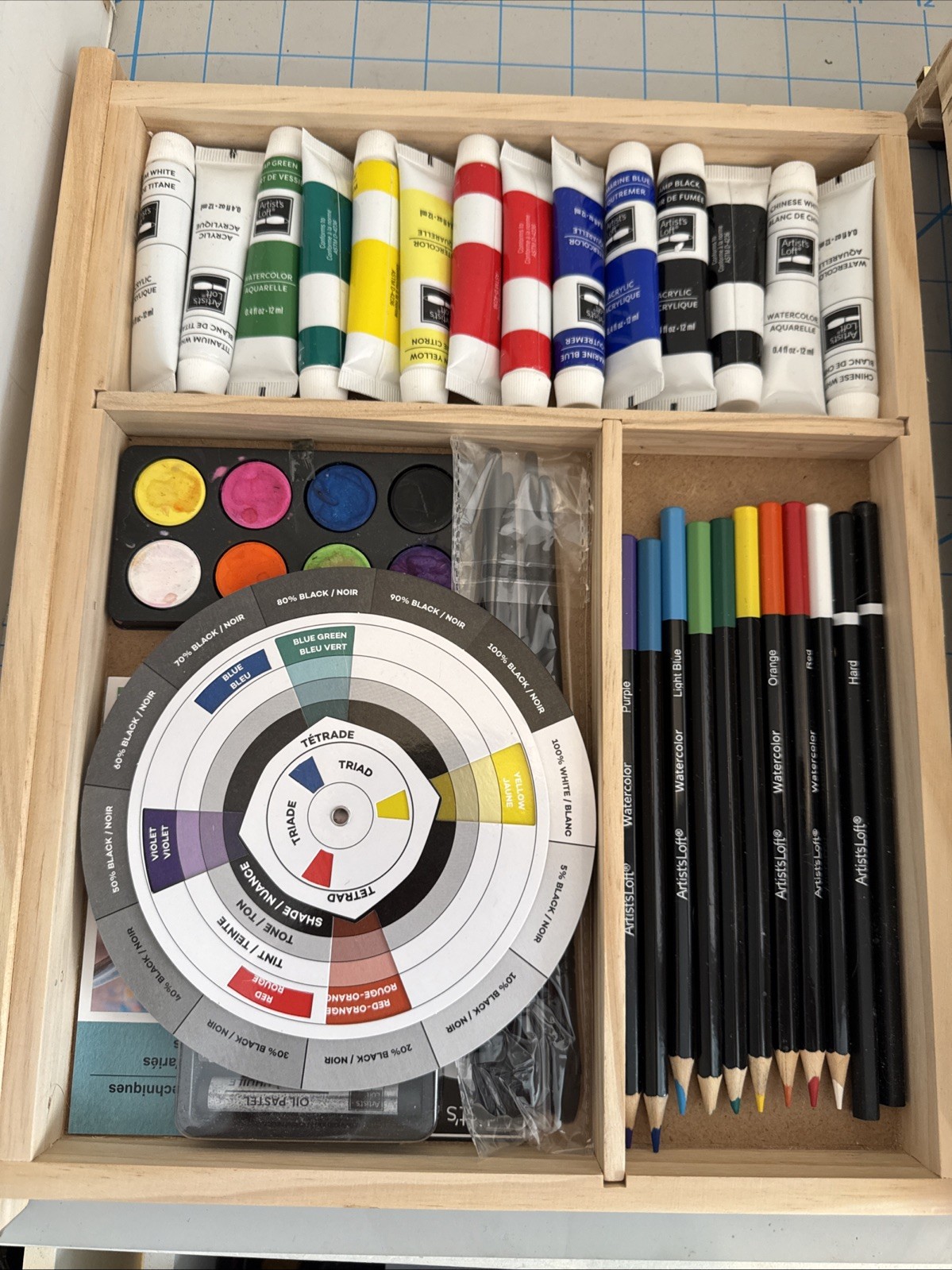 Solid Artist Wood Desk Table Easel Box, Storage Drawer, Art Paint Supplies