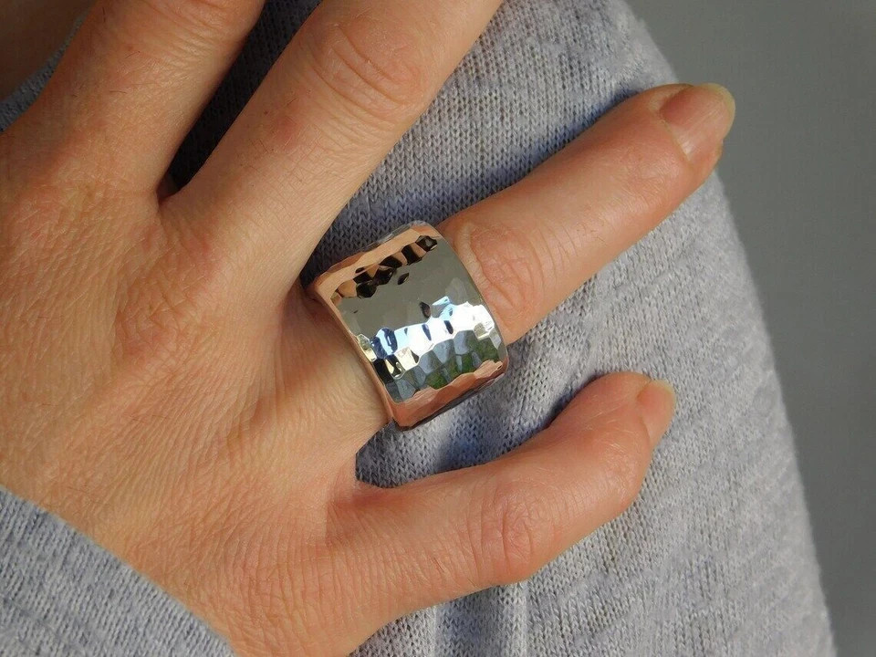 Solid 925 Sterling Silver Hammered Band Ring Statement Handmade Ring All Size