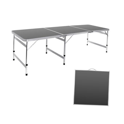 Camping Table Folding Table Large 3 Adjustable Height Portable 6FT Black