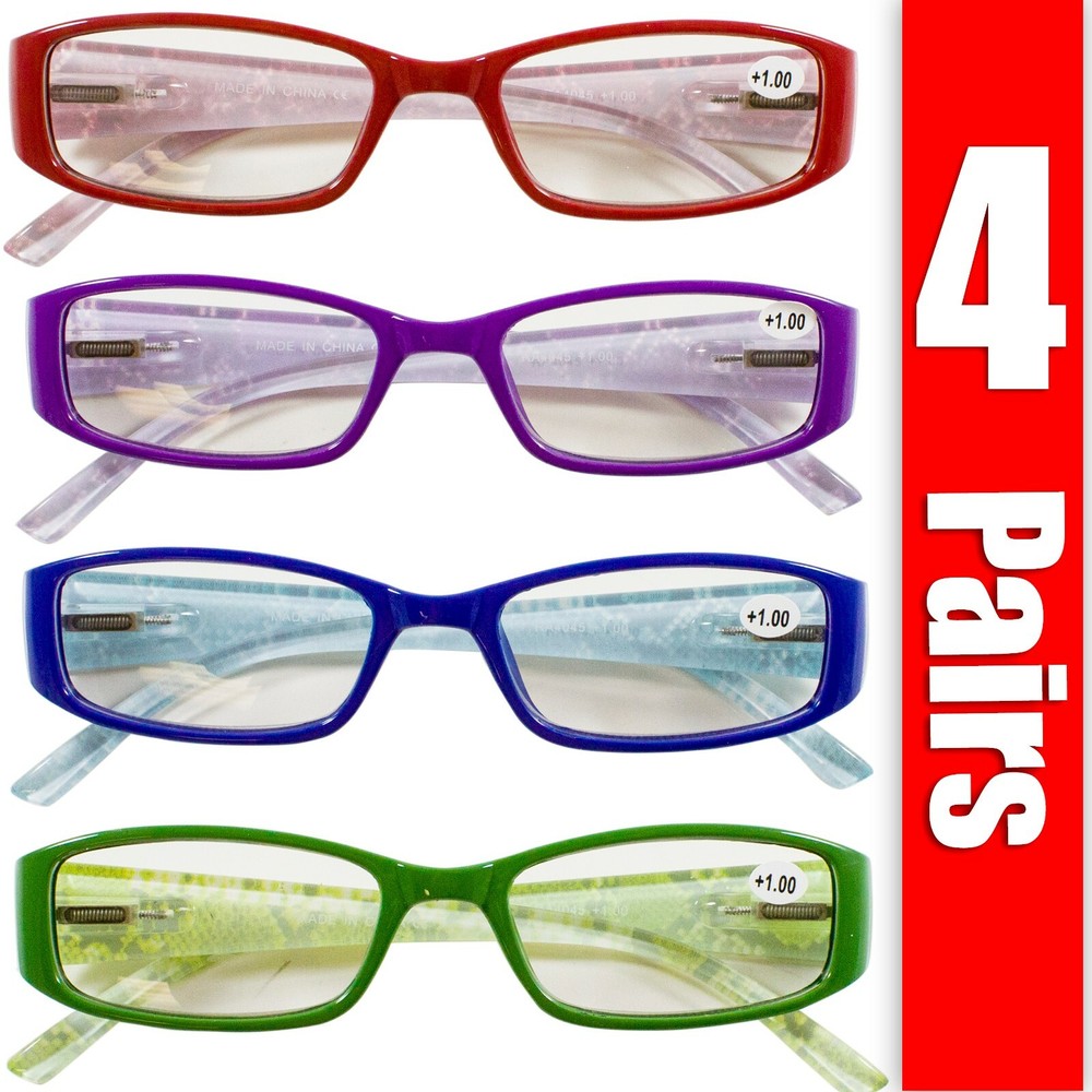 4 Pairs Mens Womens Unisex Spring Hinge Rectangular Reading Reader Glasses 1-3