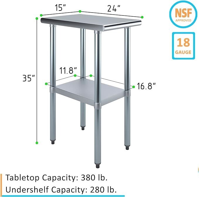 Stainless Steel Work Table with Undershelf 24" x 15" (Deep x Long)