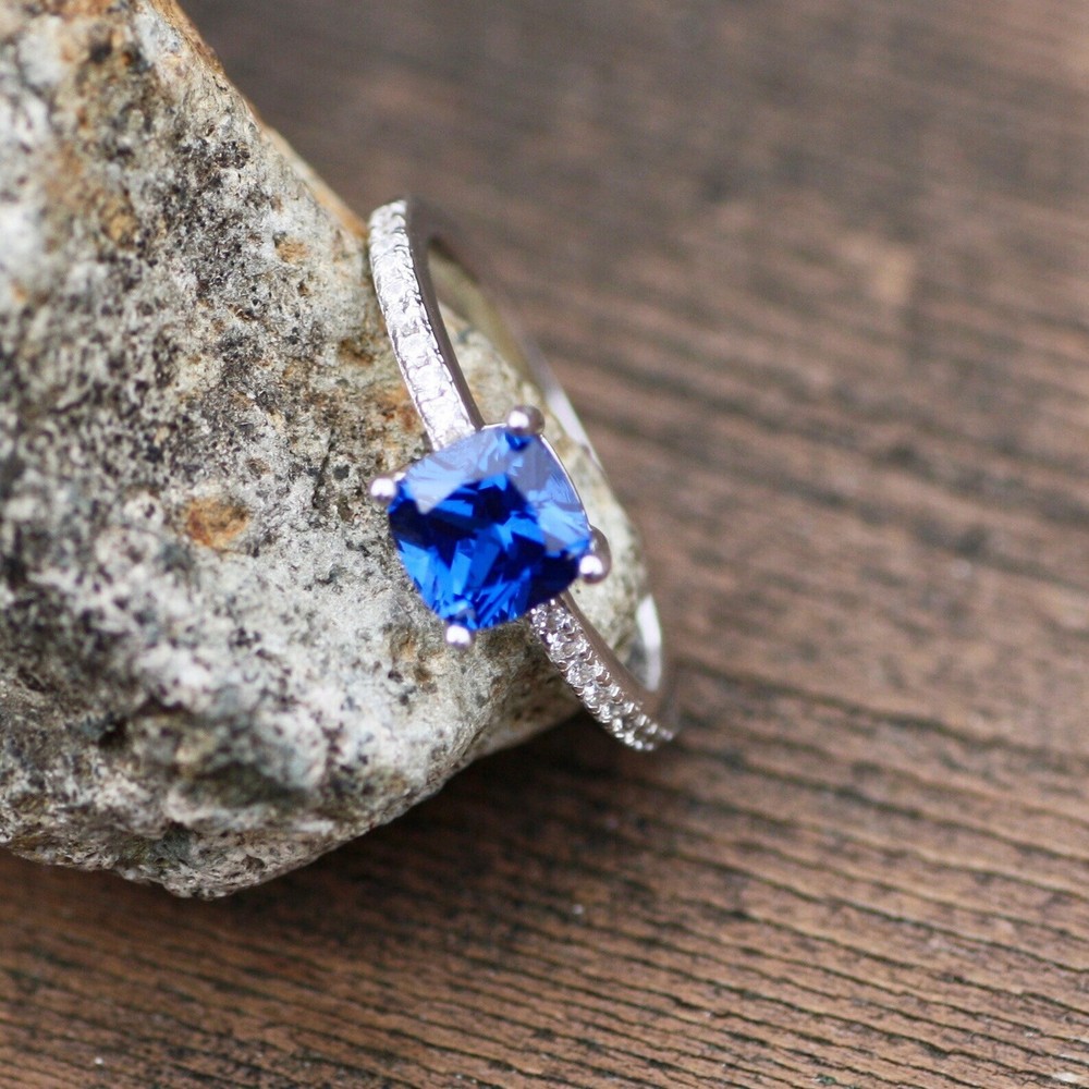 Lab Made Sapphire Ring Solid Sterling Silver 925 , September birthstone