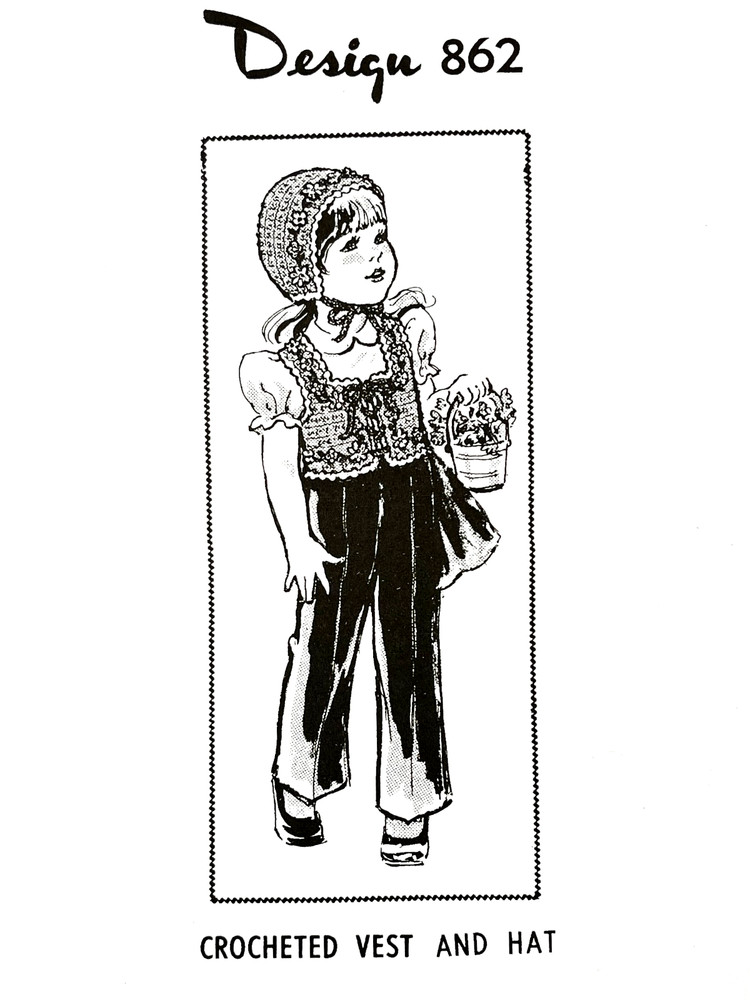Crocheted Vest & Hat Pattern 862 (Reprint)