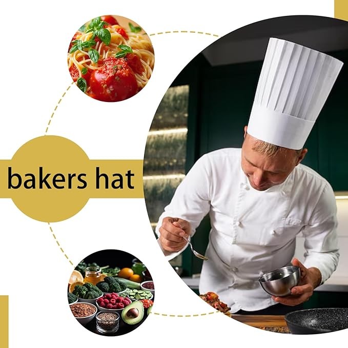 9-Inch Disposable White Paper Chef Hat Adjustable Toque 10-Pack