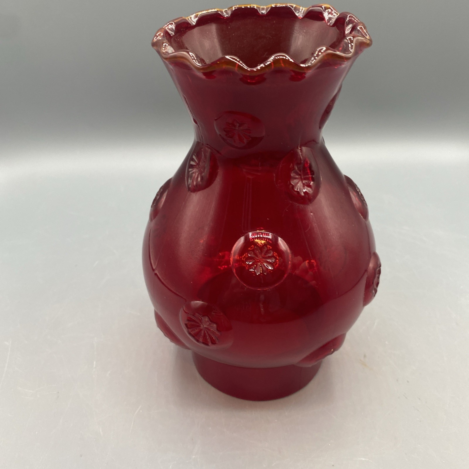 Vintage L E Smith Moon and Star Ruby Red 7.25” Oil Lamp Shade Only 3” Fitter