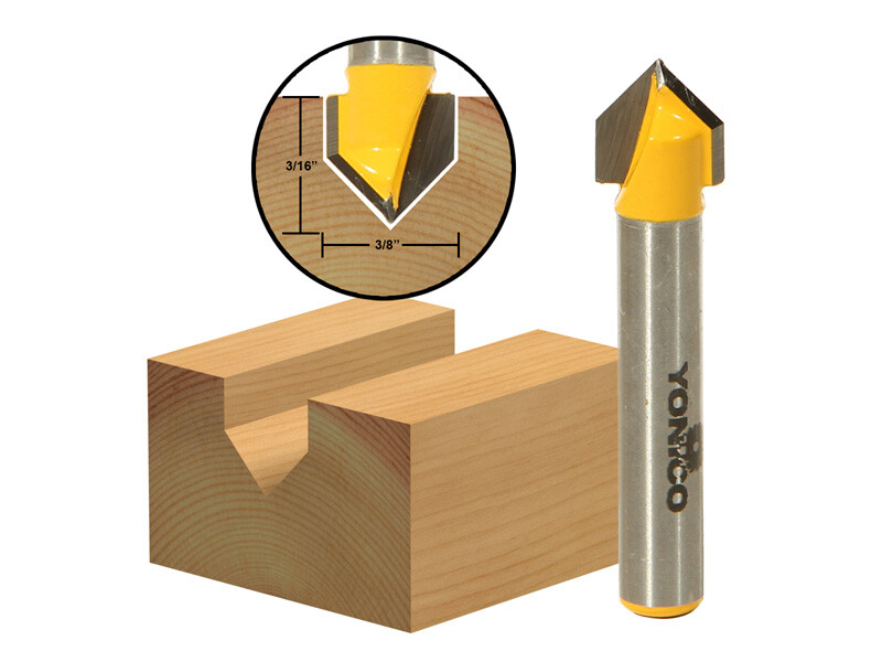 90 Degree X 3/8" Diameter V Groove Router Bit - 1/4" Shank - Yonico 14990q