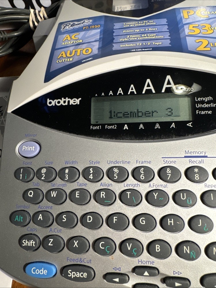 Brother P-Touch PT-1950 Electronic Label Thermal Printer Label Maker AC adapter