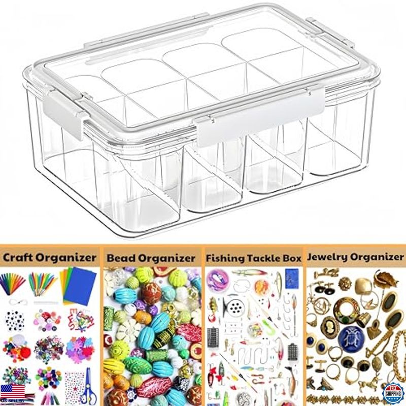 12-Compartment Craft Organizer - Clear Plastic Storage Box with Lids & Handle