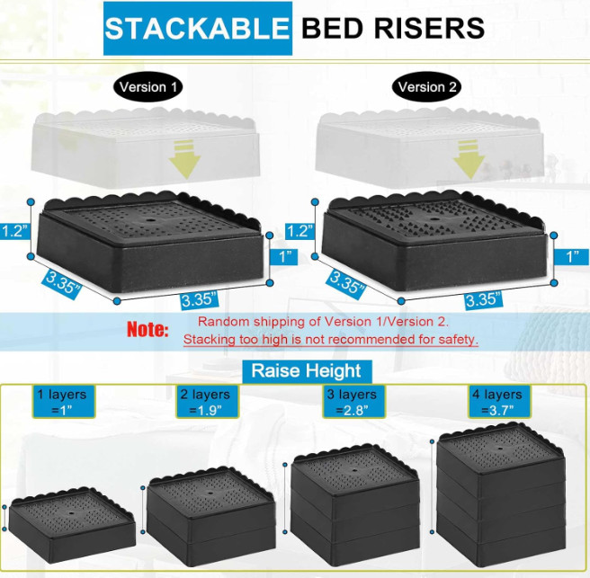 EGTTGIN Bed Risers 1″ (4-Pack) – Heavy Duty, Stackable Furniture Elevators