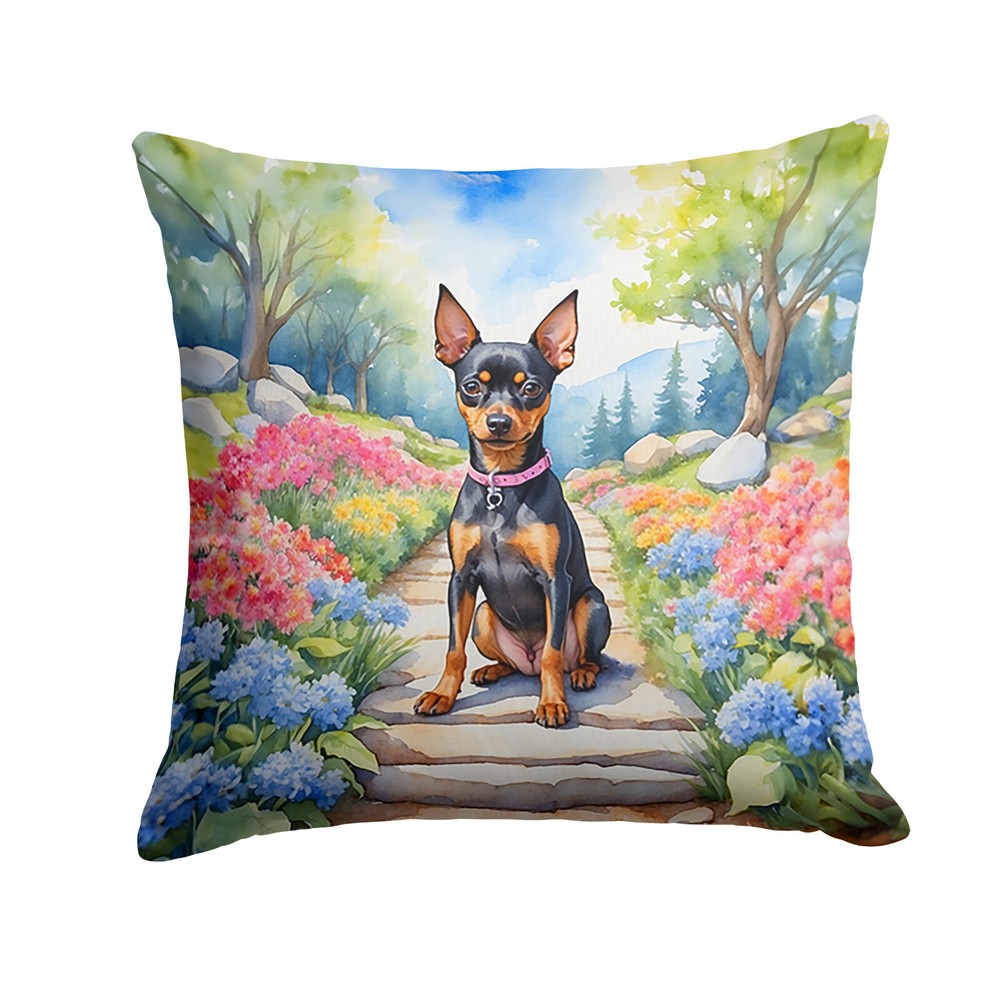 Miniature Pinscher Spring Garden Path Throw Pillow