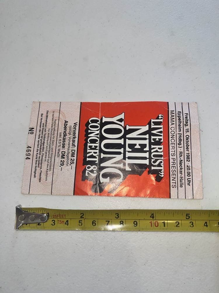 1982 Neil Young Live Rust Germany Concert Ticket Stub Never Sleeps October