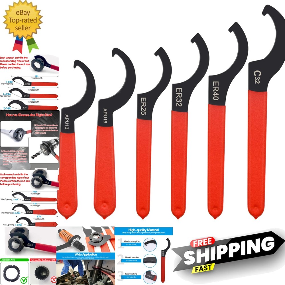 6pcs Coilover Spanner Wrench Set, C-Shape Shock Spanner Hook Wrench Tools, fo...