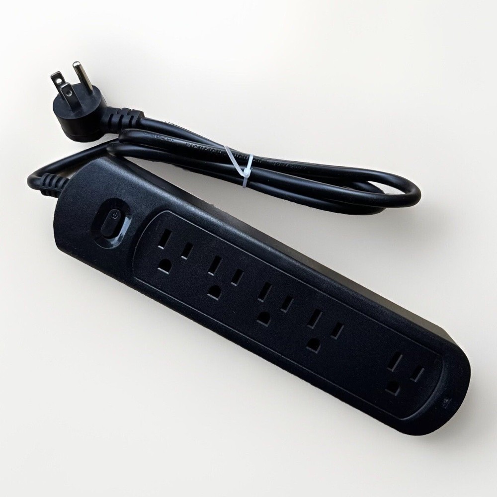 5 AC POWER OUTLET EXTENDER SURGE OVERLOAD PROTECTOR BLACK FLAT PLUG WITH SWITCH