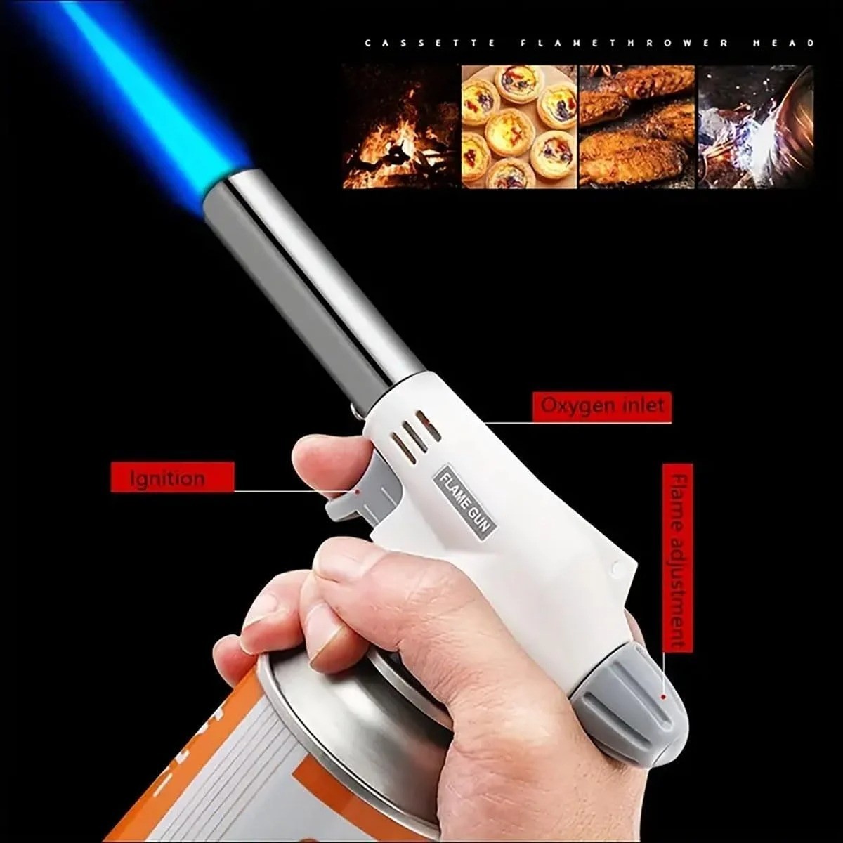 Outdoor Butane Gas Torch Burner Adjustable Flame for Camping Cooking BBQ Baking