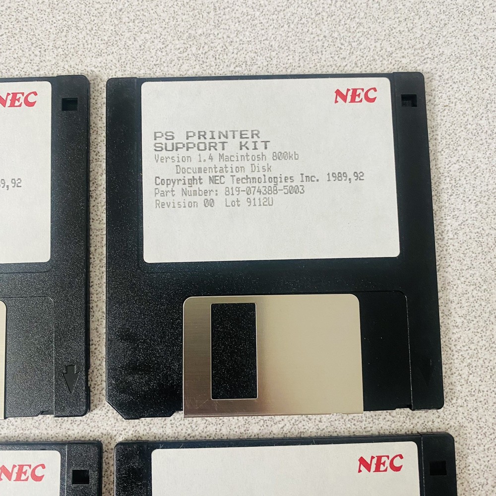 NEC PS Printer Support Kit Macintosh 3.5” Floppy Disk Set Version 1.4 Vtg 90s
