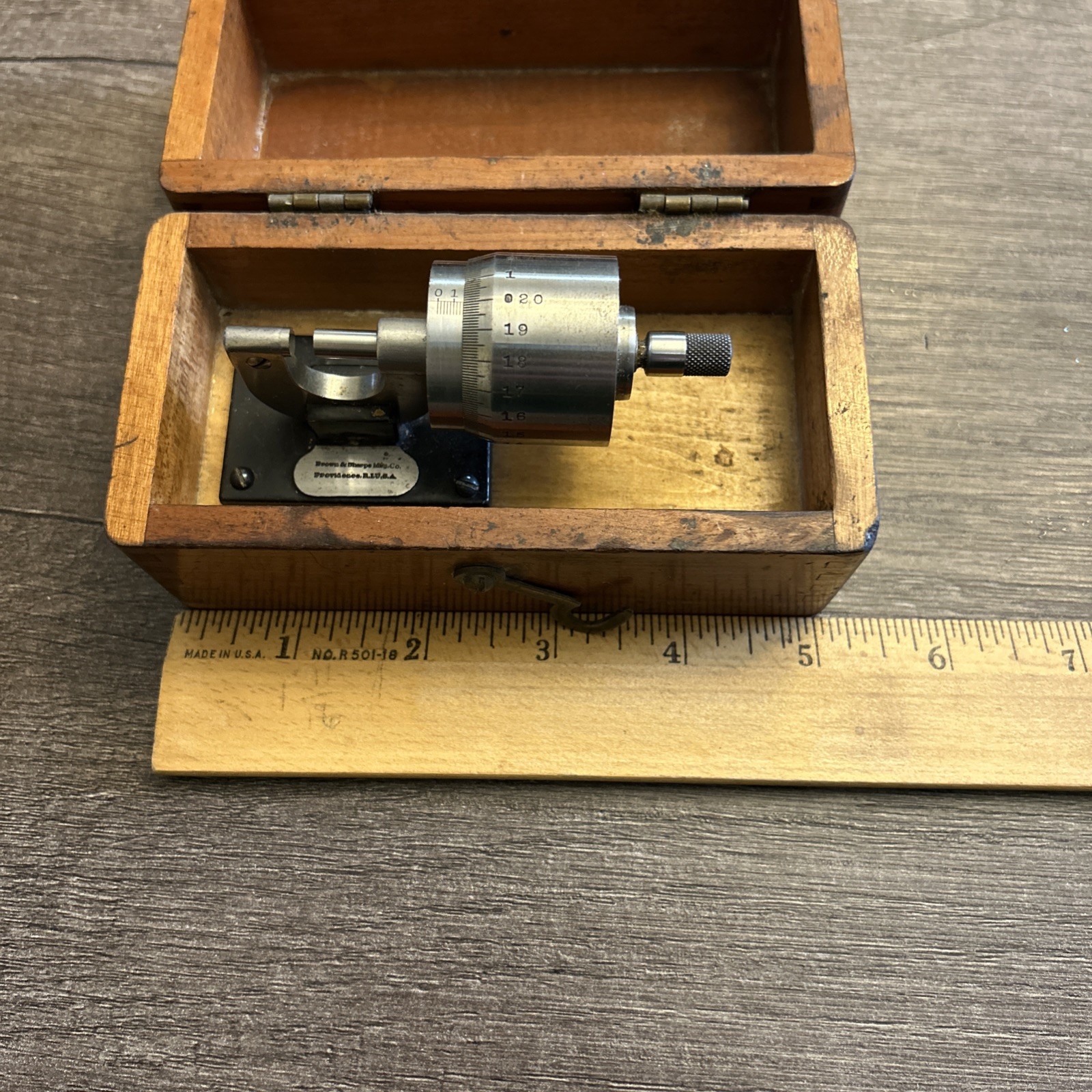 Vintage Brown & Sharpe Bench Micrometer with Wooden Box
