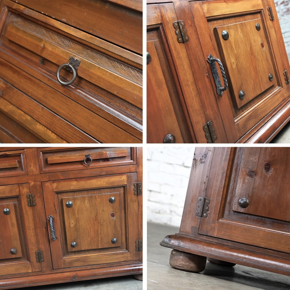 Spanish Revival Rustic Solid Pine Sideboard Style of Artes De Mexico Intern'tnl
