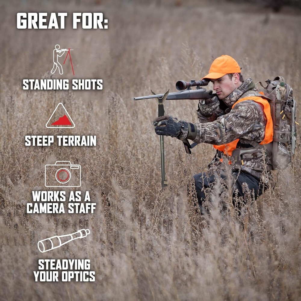Heavy-Duty Monopod Shooting Stick with Rubber Grip & Height Adjustable Features
