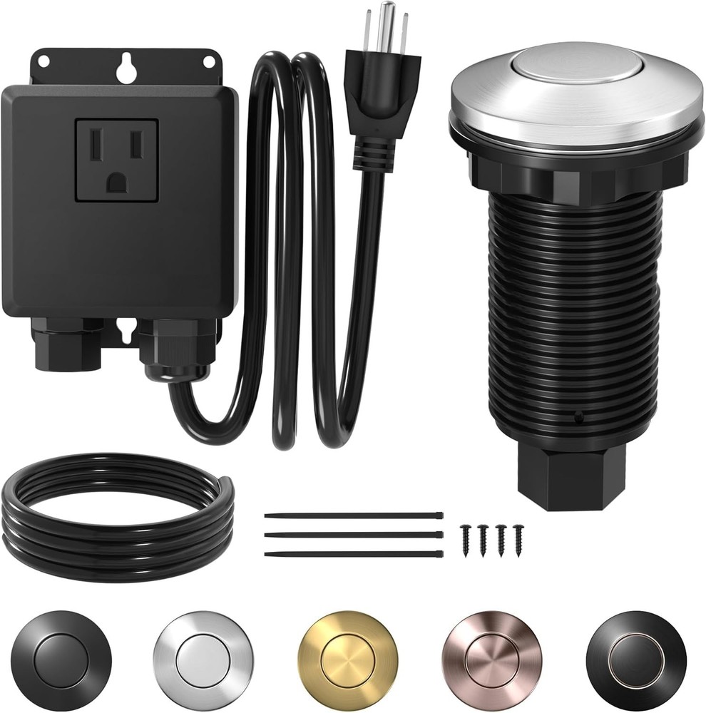 Garbage Disposal Air Switch Kit, Sink Top Switch, Brushed Nickel, 2.6" Button