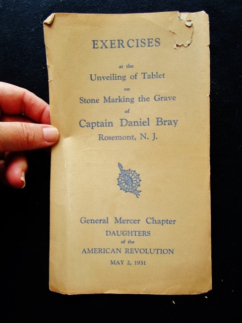 1931 Program EXERCISES UNVEILING TABLET Grave CAPTAIN DANIEL BRAY, Rosemont. NJ