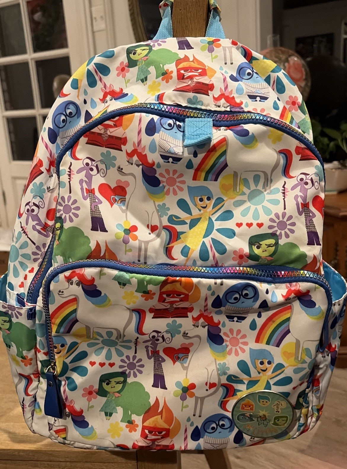Disney Store Pixar Inside Out All Over Joy Unicorn Backpack W/Emotion Dial