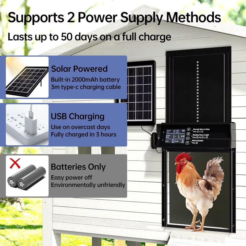 Automatic Solar Power 2000mAh Chicken Coop Door Opener With Timer Sensor Remote