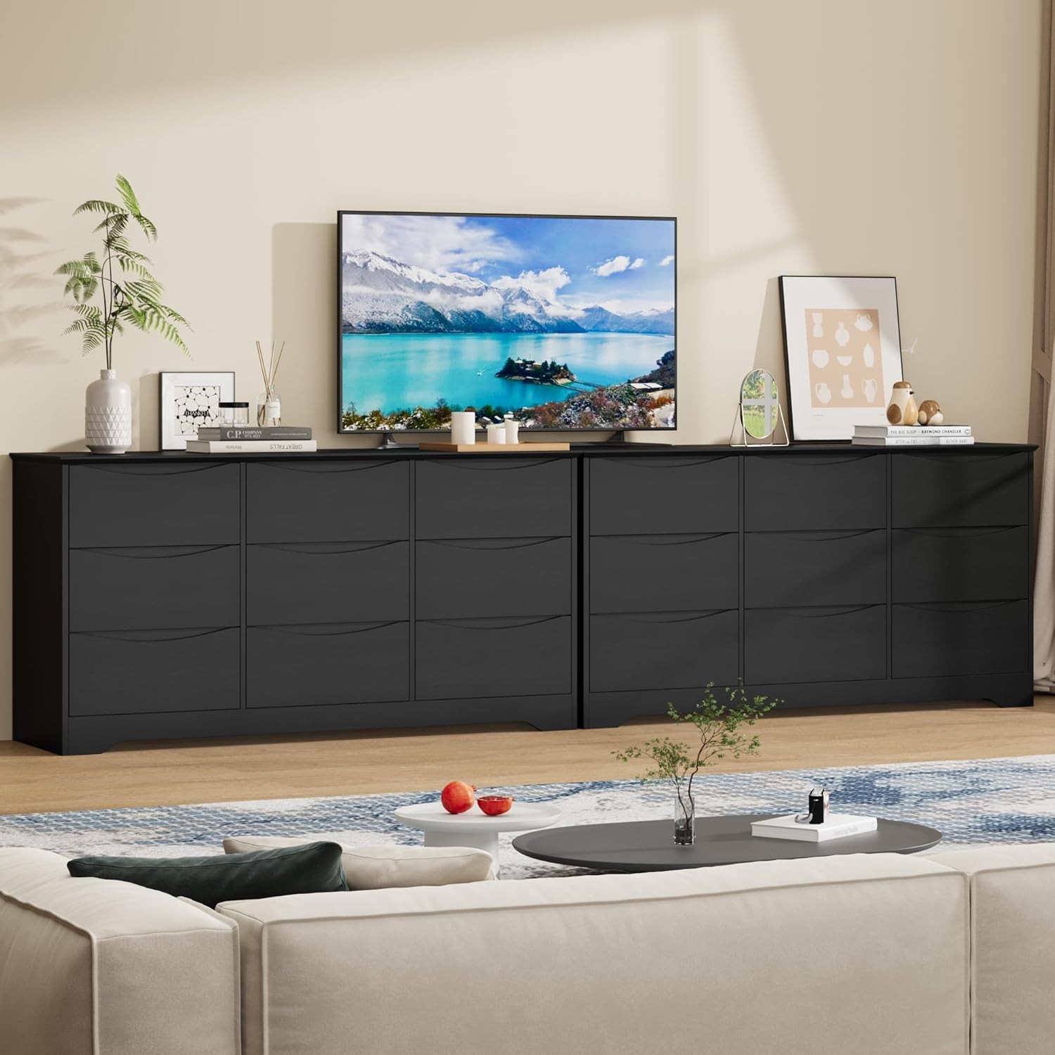 Wooden Dresser with 9 Drawers, Large Chest of Drawers with Wide Top for Bedroom