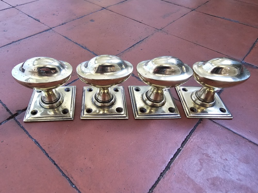 Antique original set 4 mortice lock brass door knobs