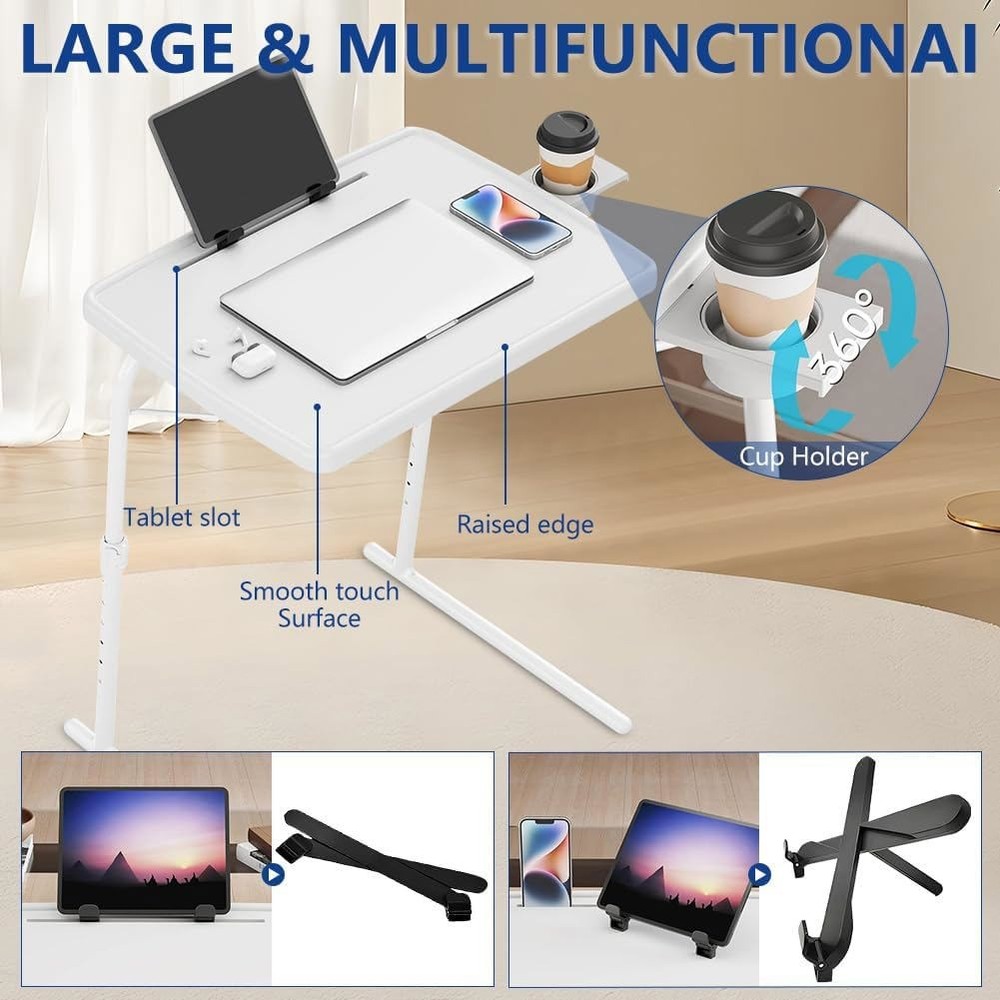 Adjustable TV Tray Stand Folding Bed Desk Sofa Table 6 Height & 3 Angle Settings
