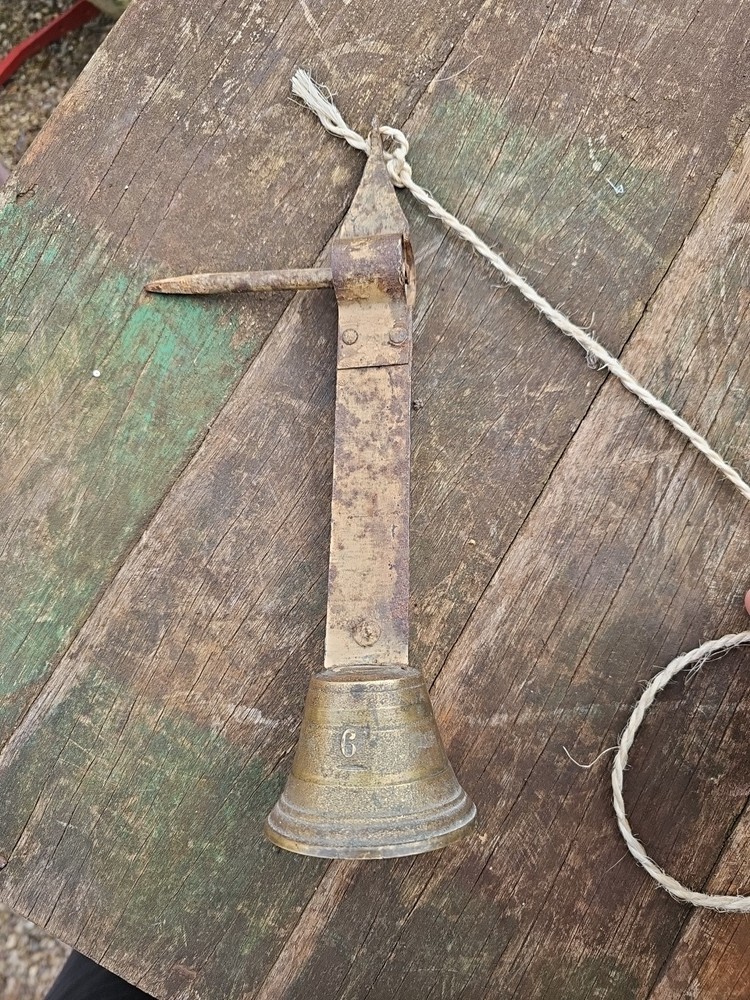 Antique Bell Door Spring Pull Brass With Wall Spike