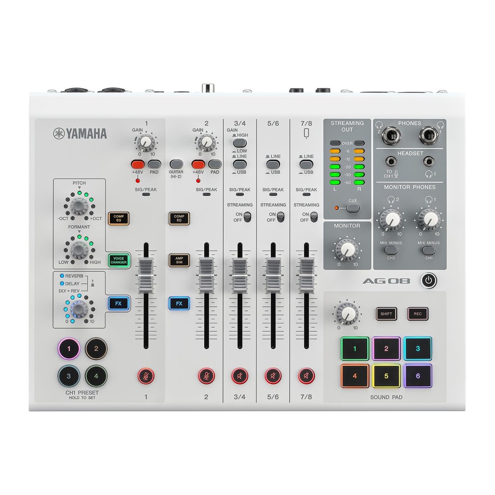 Yamaha AG08 White 8-Channel Live Streaming Loopback Mixer/USB Interface with...