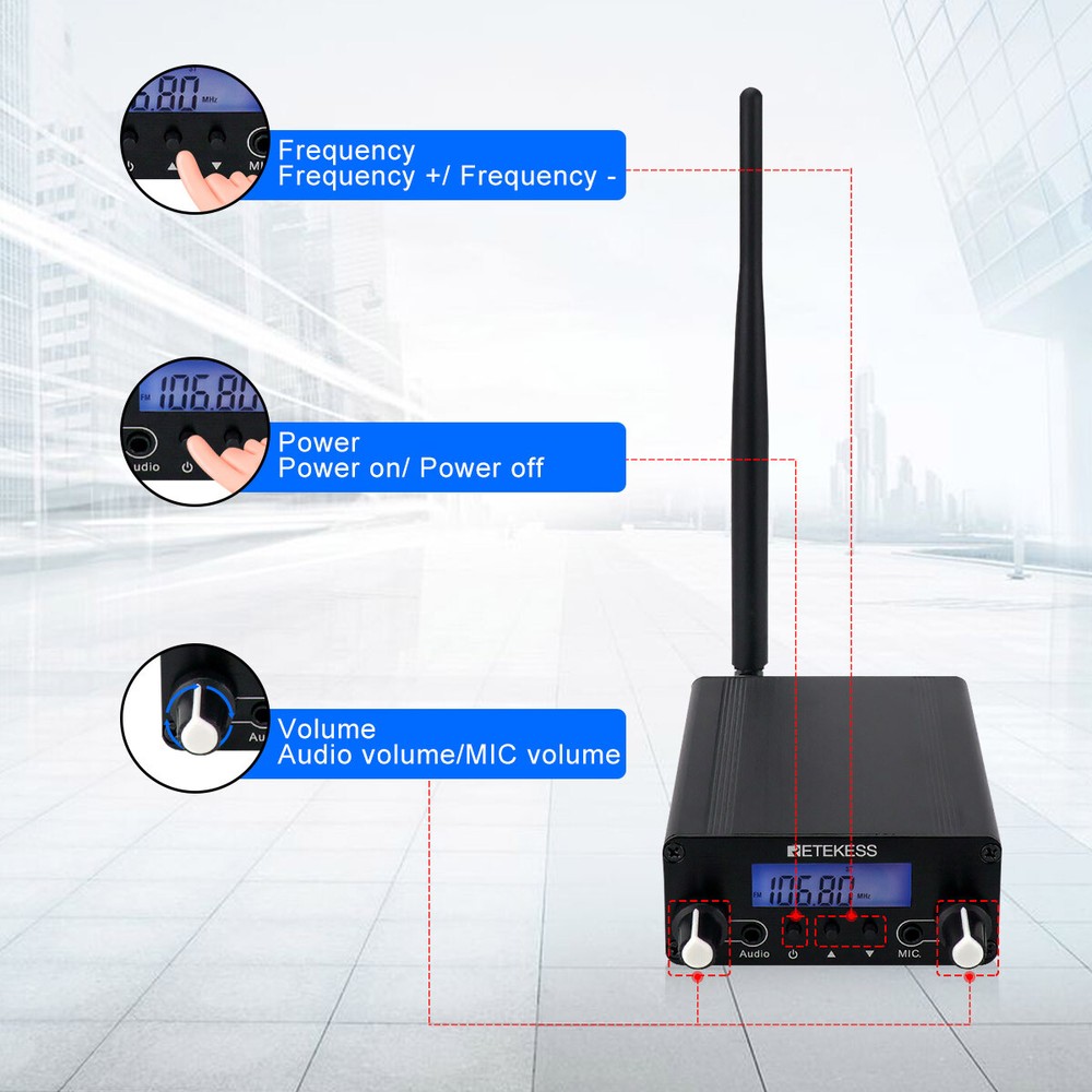 Retekess TR508 FM Transmitter Broadcast Stereo Radio Station Antenna Church US
