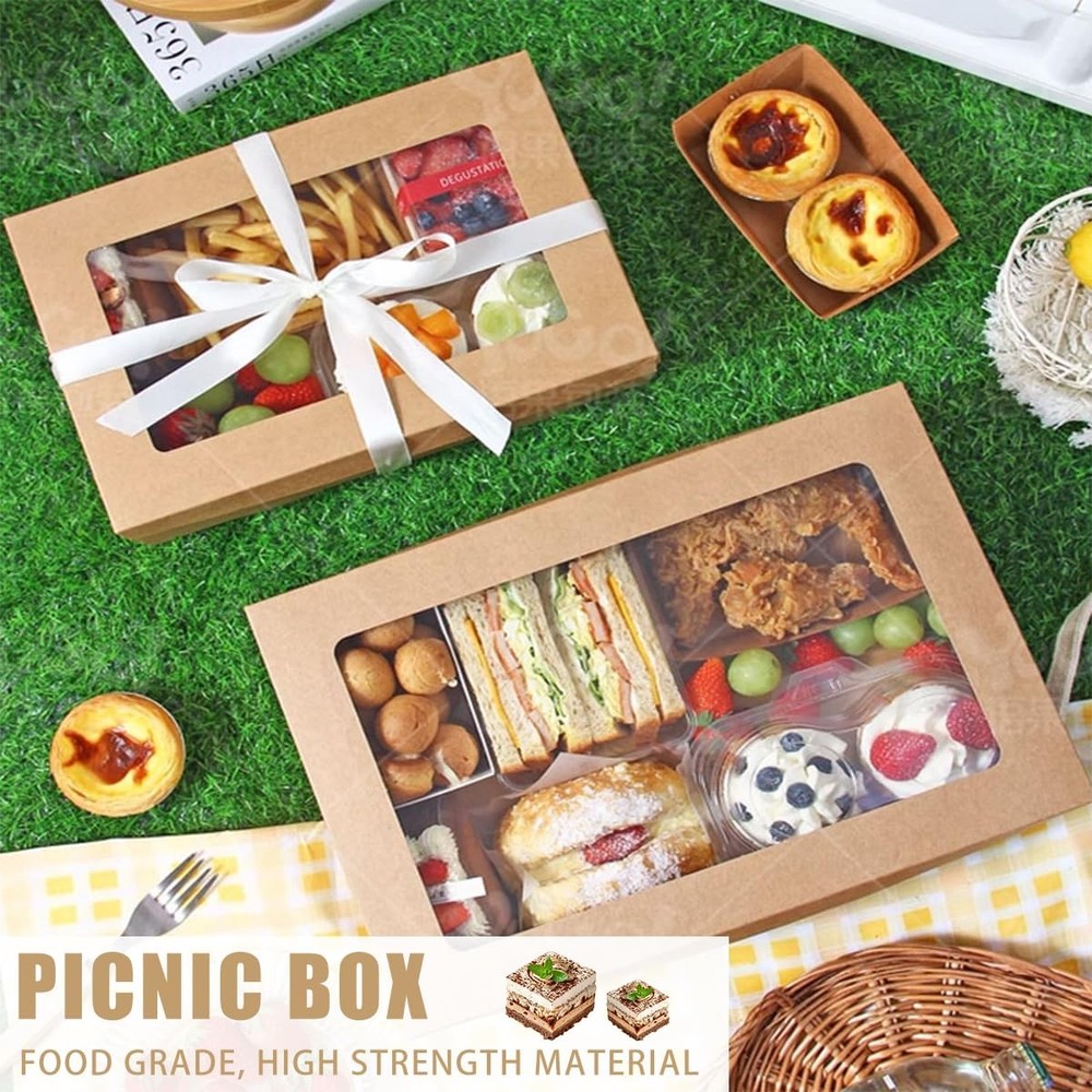 10 Pack Bakery Boxes with Window, 13.78x9.84x3.15 Inch Cookie Boxes, Large Ca...
